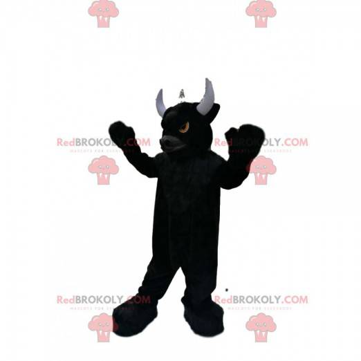Mascotte toro nero molto bestiale con occhi ardenti -