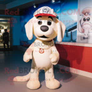 Cream Dog mascot costume character dressed with a T-Shirt and Caps