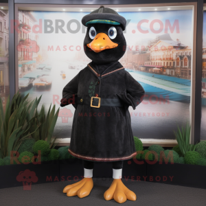 Black Geese mascot costume character dressed with a Sweater and Berets