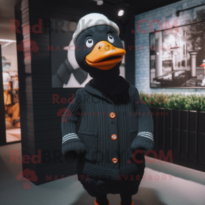 Black Geese mascot costume character dressed with a Sweater and Berets