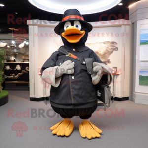 Black Geese mascot costume character dressed with a Sweater and Berets