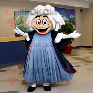 Navy Clam Chowder mascot costume character dressed with a Maxi Dress and Hair clips