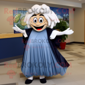 Navy Clam Chowder mascot costume character dressed with a Maxi Dress and Hair clips