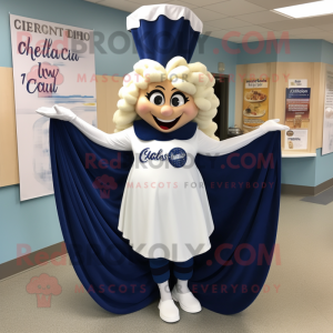 Navy Clam Chowder mascot costume character dressed with a Maxi Dress and Hair clips