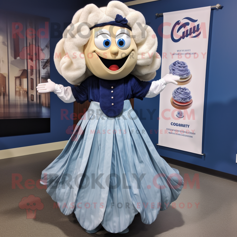 Navy Clam Chowder mascot costume character dressed with a Maxi Dress and Hair clips Navy Clam Chowder mascot costume character dressed with a Maxi Dress and Hair clips