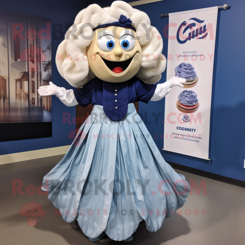 Navy Clam Chowder mascot costume character dressed with a Maxi Dress and Hair clips