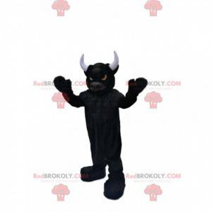 Mascotte toro nero molto bestiale con occhi ardenti -