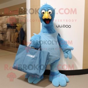 Sky Blue Dodo Bird mascot costume character dressed with a Bootcut Jeans and Tote bags