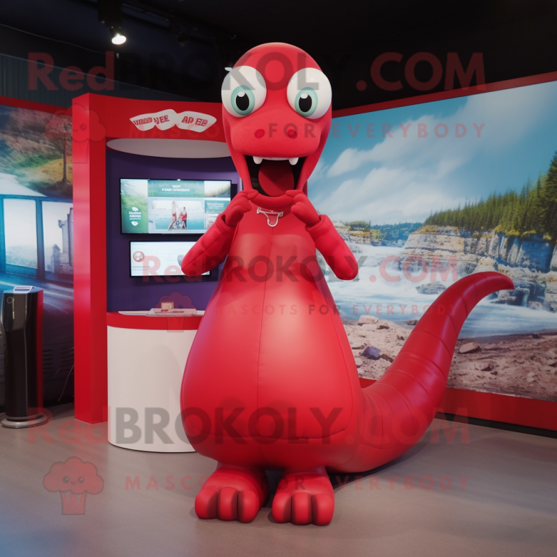 Red Loch Ness Monster mascot costume character dressed with a A-Line Skirt and Anklets