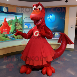 Red Loch Ness Monster mascot costume character dressed with a A-Line Skirt and Anklets