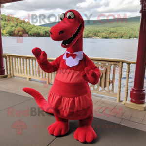 Red Loch Ness Monster mascot costume character dressed with a A-Line Skirt and Anklets