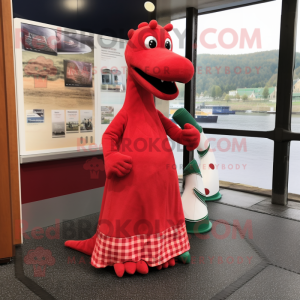 Red Loch Ness Monster mascot costume character dressed with a A-Line Skirt and Anklets