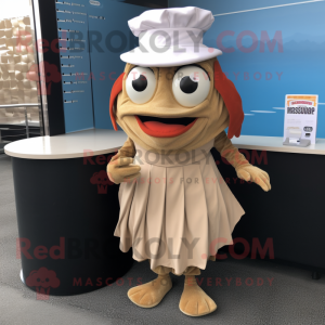 Tan Fish And Chips mascot costume character dressed with a Pleated Skirt and Caps