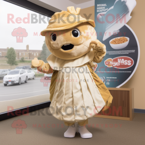 Tan Fish And Chips mascot costume character dressed with a Pleated Skirt and Caps