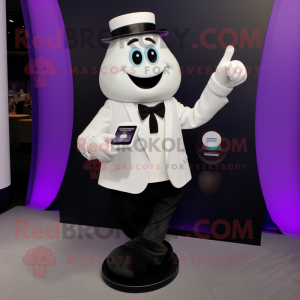 White Eggplant mascot costume character dressed with a Tuxedo and Smartwatches