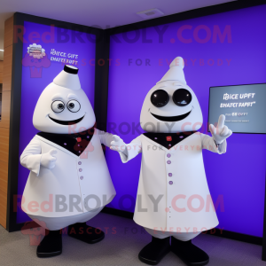 White Eggplant mascot costume character dressed with a Tuxedo and Smartwatches