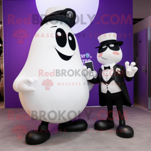 White Eggplant mascot costume character dressed with a Tuxedo and Smartwatches