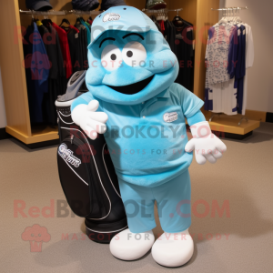 Turquoise Golf Bag mascot costume character dressed with a Mom Jeans and Bracelets