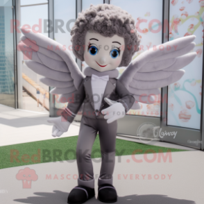 Gray Cupid mascot costume character dressed with a Blazer and Foot pads
