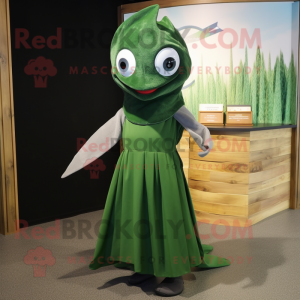 Forest Green Swordfish mascot costume character dressed with a Wrap Skirt and Clutch bags