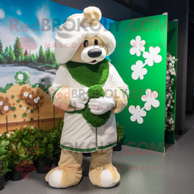 Cream Bunch Of Shamrocks mascot costume character dressed with a Parka and Headbands Cream Bunch Of Shamrocks mascot costume character dressed with a Parka and Headbands