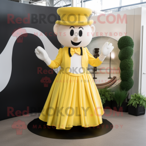 Yellow Ring Master mascot costume character dressed with a Maxi Dress and Bow ties