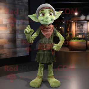 Olive Elf mascot costume character dressed with a Bootcut Jeans and Belts