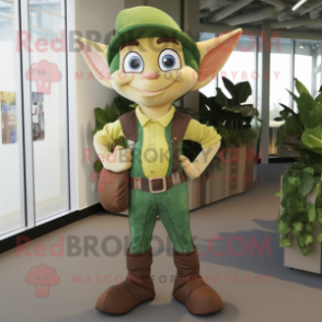 Olive Elf mascot costume character dressed with a Bootcut Jeans and Belts