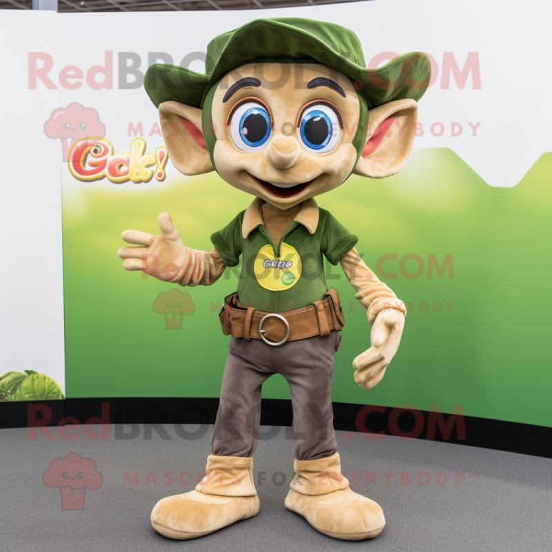 Olive Elf mascot costume character dressed with a Bootcut Jeans and Belts