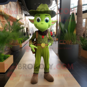 Olive Elf mascot costume character dressed with a Bootcut Jeans and Belts
