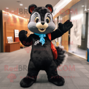 Black Squirrel mascot costume character dressed with a Suit Jacket and Messenger bags