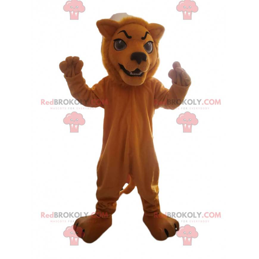 Brun løve maskot med et hårdt look - Redbrokoly.com