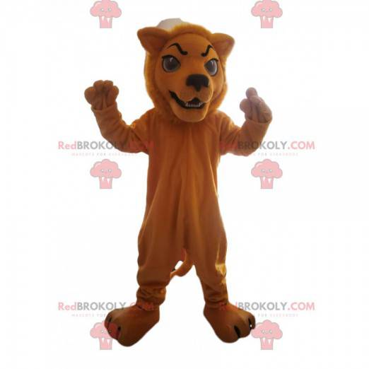Bruine leeuw mascotte met een felle blik - Redbrokoly.com