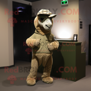 Olive Camel mascot costume character dressed with a Sweatshirt and Hats