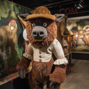 nan Woolly Rhinoceros mascot costume character dressed with a Playsuit and Hat pins