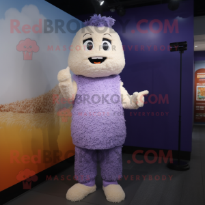 Lavender Fried Rice mascot costume character dressed with a Vest and Anklets