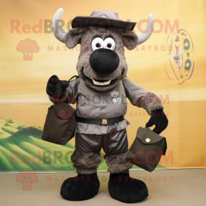 Black Beef Stroganoff mascot costume character dressed with a Cargo Shorts and Clutch bags