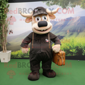 Black Beef Stroganoff mascot costume character dressed with a Cargo Shorts and Clutch bags