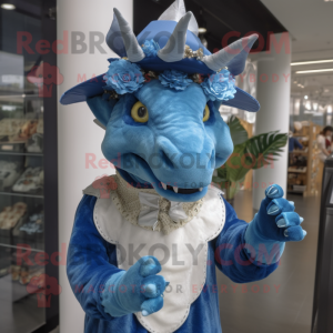 Blå Triceratops maskot...