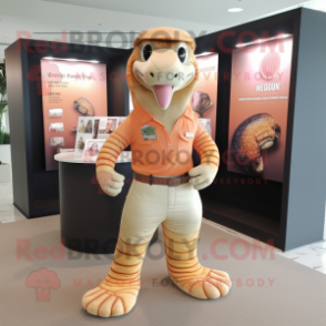 Peach Titanoboa mascot costume character dressed with a Graphic Tee and Pocket squares