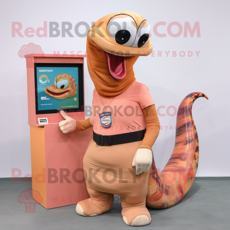 Peach Titanoboa mascot costume character dressed with a Graphic Tee and Pocket squares