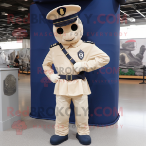 Beige Navy Soldier mascot costume character dressed with a Long Sleeve Tee and Hats