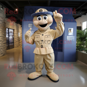 Beige Navy Soldier mascot costume character dressed with a Long Sleeve Tee and Hats