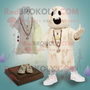 Beige Ghost mascot costume character dressed with a Bermuda Shorts and Necklaces