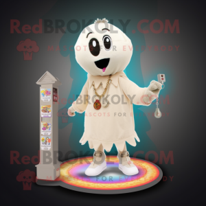 Beige Ghost mascot costume character dressed with a Bermuda Shorts and Necklaces