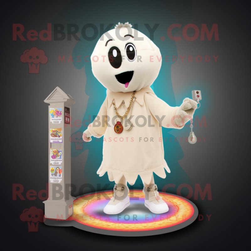 Beige Ghost mascot costume character dressed with a Bermuda Shorts and Necklaces Beige Ghost mascot costume character dressed with a Bermuda Shorts and Necklaces
