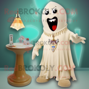 Beige Ghost mascot costume character dressed with a Bermuda Shorts and Necklaces