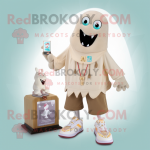 Beige Ghost mascot costume character dressed with a Bermuda Shorts and Necklaces