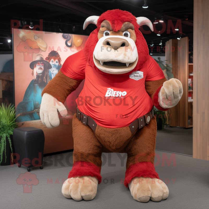 Costume da mascotte bisonte rosso con jeans mom e scialli - Bisonte mascotte - REDBROKO_147004 - RedBrokoly.com
