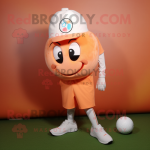 Peach Golf Ball mascot costume character dressed with a Sweatshirt and Shoe laces